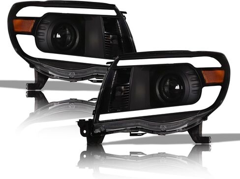 Alpha Owls 8717745 Crystal Headlights With White LED Light Bar - Black Amber Fits 2005-2011 Toyota Tacoma in Kuwait