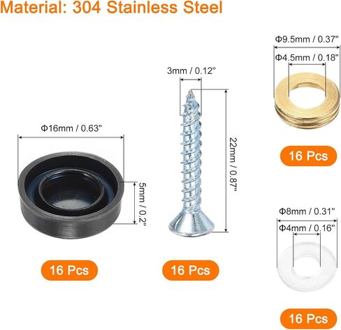 uxcell 16 Pcs Screw Covers Caps, 304 Stainless Steel Mirror Screws Decorative Caps Cover Nails, Mirror Screws Fasteners for Sign Advertising Hardware Construction, 16mm Diameter, Black in Saudi Arabia