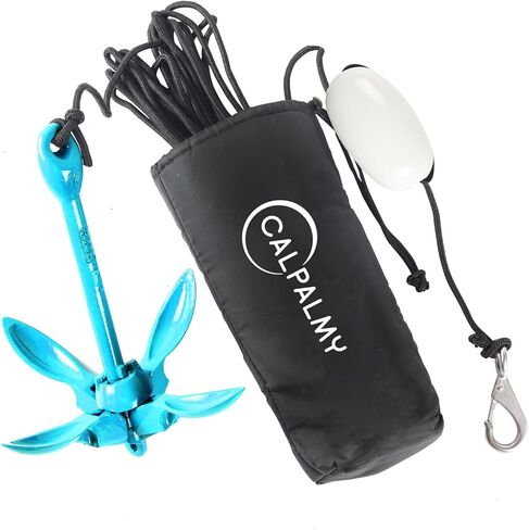 مرساة قابلة للطي مع مجموعة حبل، مرساة عنب متعددة الاستخدامات بوزن 3.5 رطل للقوارب المطاطية، قوارب الكاياك SUP الصغيرة، رحلات القوارب والزوارق، حبل بحري بطول 32 قدمًا مع عوامة علامة in Kuwait