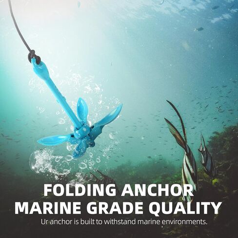 مرساة قابلة للطي مع مجموعة حبل، مرساة عنب متعددة الاستخدامات بوزن 3.5 رطل للقوارب المطاطية، قوارب الكاياك SUP الصغيرة، رحلات القوارب والزوارق، حبل بحري بطول 32 قدمًا مع عوامة علامة in Kuwait