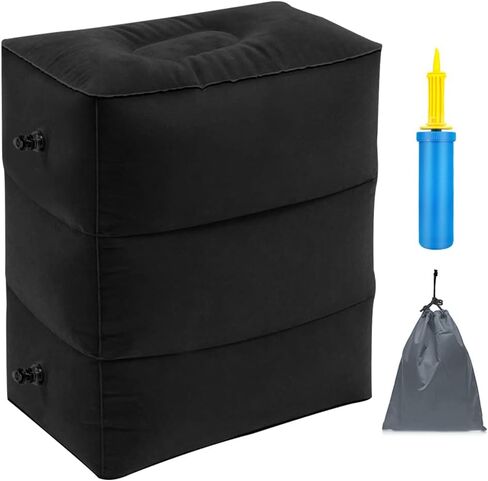 وسادة مسند للقدمين أثناء السفر، قابلة للنفخ مع مضخة يدوية مزدوجة قابلة للتعديل بثلاث طبقات لراحة القدم على الطائرات والسيارات والحافلات والقطارات والأطفال المكتبيين للنوم في الرحلات الطويلة (رمادي داكن 2) in Kuwait