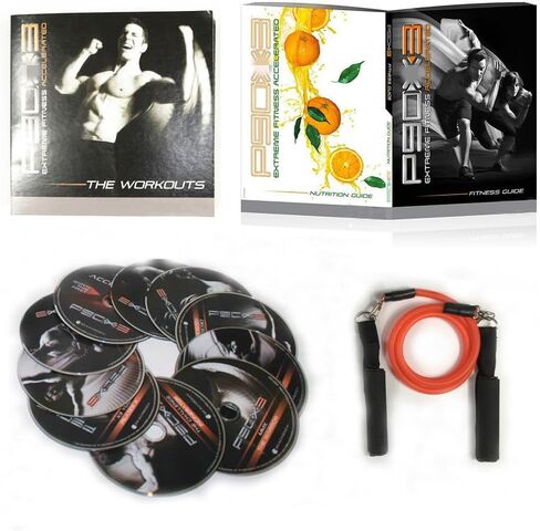 SPRENG P90X30 DVD Workout Extrem Fitness Accelerated Deluxe Kit, Includes 10 DVD workout,Resistance Band,Fitness Guide, Nutrition Plan&Exercises Calendar in Saudi Arabia