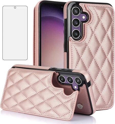 Asuwish Phone Case for Samsung Galaxy S23 FE 5G Wallet Cover with Tempered Glass Screen Protector and Leather RFID Credit Card Holder Stand Slot Cell Accessories S 23 EF S23FE 23S Women Men Black in Kuwait