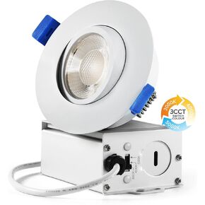 Sublimation 3 Inch led recessed Light 1 Packs,Waterproof recessed Lights for Shower，Ultra-Thin 10w with Junction Box,3 Colors Adjustable,Suitable for Bathroom,Parlor,Bedroom,Kitchen,Balcony