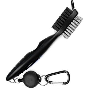 Golf Club Cleaning Brush and Groove Cleaner with Retractable Clip, Extends 2 ft Brass, Ergonomic Design, Easily Attaches to Golf Bag(Black)