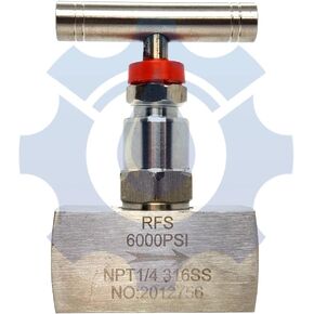 RFS Stainless Steel 316 Straight Needle Valve, 1/4" NPT Female Connection, up to 6000 PSI (Length: 85MM), 2 Port Heavy Duty Industrial Hydraulic Flow Control Valve for Piping Needs