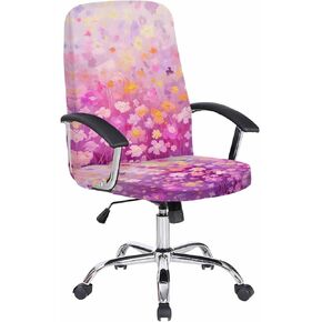 Spring Flower Office Chair Cover Medium Stretchable with Armrest Covers,Removable Computer Chair Back Covers Dustproof Office Desk Chair Seat Slipcovers Colorful Painting Botanical Wildflower