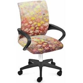 Spring Flower Office Chair Cover Medium Stretchable with Armrest Covers,Removable Computer Chair Back Covers Dustproof Office Desk Chair Seat Slipcovers Colorful Painting Botanical Wildflower