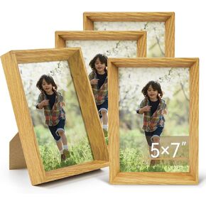 مجموعة إطارات صور مقاس 4 × 6 مكونة من 4 قطع، إطار صور خشبي مغطى بزجاج شبكي للصور واللوحات والديكور المنزلي مقاس 4 × 6، مناسب لعرض سطح الطاولة والجدار (خشب رمادي)