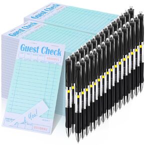 100 Pcs Server Guest Check Pads with Pens Set 50 Pads Numbered Server Note Pads Total 2500 Sheets, 50 Pcs Black Gel Pens Bulk 0.5mm, Waitress Order Notepad, Guest Check Book for Restaurant