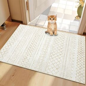 Area Rug 4x6 Geometric Rug: Washable Boho Moroccan Rugs Soft Farmhouse Rug, Modern Neutral Stain Resistant Indoor Floor Carpet for Livingroom Bedroom Dining Table Nursery(Beige,4X6)