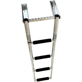 MARINE CITY 304 Grade Stainless Steel Foldable 4-Step Boat Telescoping Drop Ladder Non-Slip Rubber for Marines – Boats – Yachts – Ships (Pack of 1)