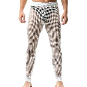 FEOYA Men Mesh Workout Leggings Fishnet Muscle Pants See Through Sheer Tights Pants with Drawstring