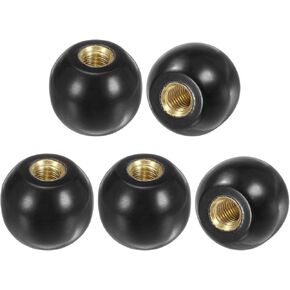 5-Pack Threaded Ball Knobs, M8 Female Thread 30mm Dia. Thermoset Ball Knob for Lathe/Machine/Lawn Mowers, Round Phenolic Brass Insert Lever Handle [Black]