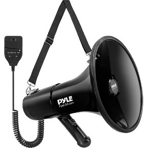 Pyle 100-Watt Square Megaphone Bullhorn, Lightweight and Portable Loudspeaker Horn with Aux (3.5mm) Input for MP3/Music, Automatic Siren, Whistle, MIC/Talk (Black), 1500 Square Yards Projection Range