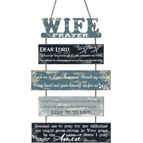 Prayer for Wife Rustic Wall Sign with 5pcs Panels Strung Together - Christian Religious Farmhouse Hallway Family Decor - Sweet Warming Gifts for Women,Couples