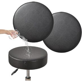 FUANGUI أغطية البراز مجموعة مستديرة من 2، أغطية مقاعد بار PU مقاومة للماء مقاس 12-15 بوصة مع أشرطة مرنة، أغطية كراسي بار البراز قابلة للغسل غطاء وسادة البراز - أسود in Kuwait