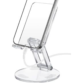 Tomorotec Clear Acrylic Cell Phone Stand, Portable Phone Holder for Desk Non-Slip Desktop Smartphones Holder Compatible with iPhone Samsung Galaxy Pixel Phone Cradle Dock Home Office