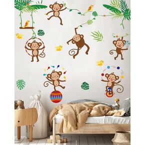 Large Forest Safari Animal Wall Decals Peel and Stick Watercolor Woodland Wall Stickers Decor for Baby Nursery Kids Room Cartoon Jungle Animals Elephant Lion Giraffe Monkey Tree Wall Stickers Décor