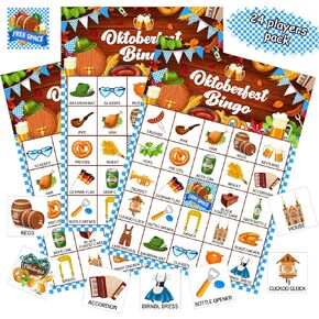Shappy 35 Pcs Oktoberfest Bingo Games 24 Players Beer Festival Bingo Cards German Party Favors for Boys Girls Adults Family Classroom Activities Oktoberfest Birthday Party Supplies