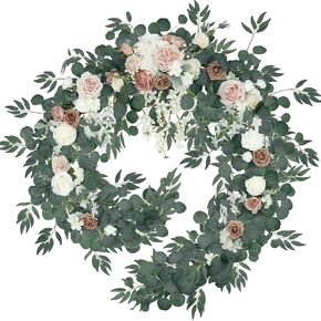 White 9FT Artificial Eucalyptus Garland with Flowers,Arch Flowers for Wedding Ceremony,Wedding Sweetheart Table Centerpieces Head Table Decor Arch Backdrop Wedding Decorations…