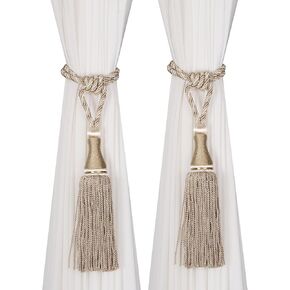 2 Pack Large Tassel Curtain Tiebacks, Luxury Curtain Rope Tie Backs, Home Decorative Holdbacks Braided Tassel Tie-Backs (Gold, 2 Pack)