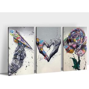 Multi Panel Graffiti Canvas Wall Art - 3 Piece Graffiti Pop Street Art Canvas Prints for Wall Decor, Cool Graffiti Framed Artwork for Boys Bedroom Man Cave Ready to Hang 12x18 Inches x 3Panel