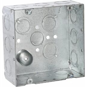 Hubbell-Raco 8257 2-1/8-Inch Deep, 1/2-Inch and 3/4-Inch Side Knockouts Welded 4-11/16-Inch Square Box, Steel