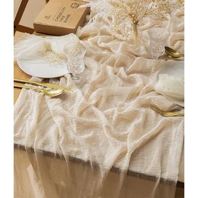 Vitalizart Cheesecloth Table Runner 10 Ft Gauze Boho Fabric Rustic Dusty Rose Pink Cheese Cloth Table Runner for Wedding Bridal Shower Birthday Fall Thanskgiving Decoration 120 Inches