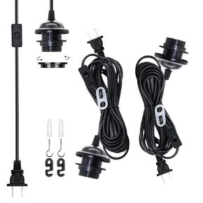 2 Pack Plug in Hanging Pendant Light Cord Kit with in-Line On/Off Switch E26/E27 Socket Lamp Kit for DIY Pendant Lamp, White 6 Feet/1.8 M