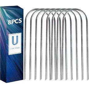 8 Pcs Galvanized Trampoline Stakes-10 Inch, Heavy Duty Anti-Rust Garden Stakes, Ground Stakes, Garden Galvanized Landscape Staples Stakes for Garden Decoration, Trampoline, Camping Tent