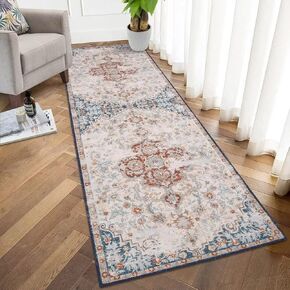 GlowSol Area Rug 8x10 Area Rug Vintage Indoor Floor Carpet Non Shedding Non Slip Washable Distressed Accent Throw Low Pile Rug for Dining Room Nursery Home Office, Turquoise