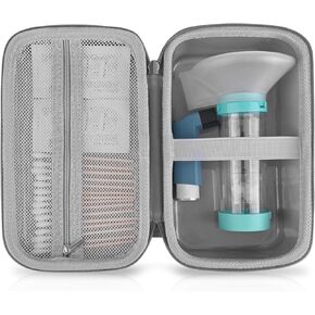 Asthma Inhaler Case Internal Waterproof, Portable Carrying Asthma Spacer Case for Kids and Adults, Hard Travel Storage Holder Case for Masks Inhaler Accessories with Mesh Pocket