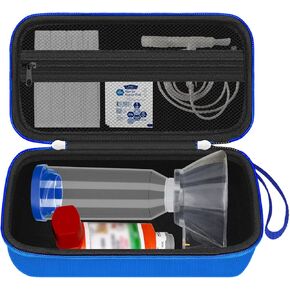 HESTECH Travel Case for Asthma Inhaler, Handheld Spacer for Adults and Kids, Mask, Inhaler Carrying Bag with Mesh Pocket for Asthma Medication, Finger Oximeter and Other Accessories, Blue (Case Only)