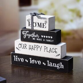 4 Pieces Farmhouse Wood Stacking Blocks for Home Living Room Bedroom Table Decor, Rustic Love/Family/Home Sweet Home/This Is Us Wooden Sign Decorations for Coffee Tabletop, Mantel, Shelf Decor