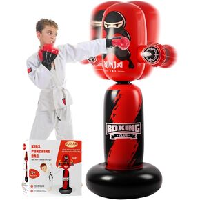 Punching Bag for Kids,63inch Kids Punching Bag,New Upgraded 360°Rotating Inflatable Boxing Bag Ninja Toy for Boys, Christmas Birthday Gift for Kids Age 5-12