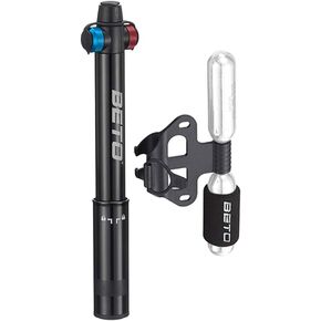 Mini Bike Pump with CO2 Inflator - Dual Mode Hand Pump/ CO2 Valve - Portable Bike Tire Pump Patented Auto-Switching Twin Head Fit Presta/Schrader, No CO2 Cartridges Included (Style：A)