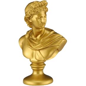 Greek David Head Bust Statue Sculpture Home Decorations, Classic Apollo Ancient Greek Mythology Statue Roman Home Decor or Bookshelves, Shelves, Partition Decor (Gold)