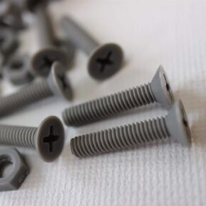 20 x Grey Countersunk Screws Polypropylene (PP) Plastic Nuts and Bolts, Washers, M4 x 20mm, Acrylic, Water Resistant, Anti-Corrosion, Chemical Resistant, Gray, 5/32 x 25/32
