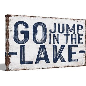 Vintage On Lake Time Canvas Wall Art Prints Decor for Home Bedroom Living Room Lake House Room Porch，Lake Themed Paintings Art Decor 11x14 Inches，Retro Navy Blue Word Art Gifts For Lake Lovers