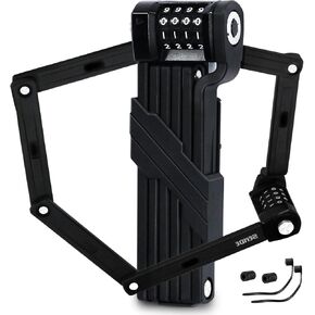 Auto Care Bike Fold Code Lock, 35 Inch Thickened Alloy Steel 4-Digit Combination Folding Lock with Lock Bracket, Heavy Duty Foldable Bicycle Lock with Reflective Spokes for Mountain Bikes, Bicycles