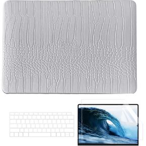 MacBook Air 13 inch Case 2024 2023 2022 Release M3 A3113 M2 A2681, While Crocodile Leather Plastic Hard Shell Cases & Keyboard Cover & Screen Protector
