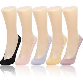 Women's Lace No Show Socks Ultra Low Cut Boat Liner Socks Non Slip Cotton Bottom Hidden Invisible for Flats 5 Pairs