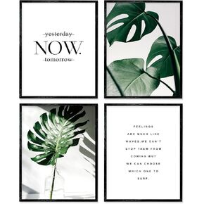 Black and White Wall Art Prints Posters Minimalist Decor, 8x10 Canvas Prints Unframed Set of 3, Plant Posters Aesthetic for Living Room