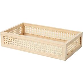 Natural Bamboo Serving Tray, Elegant Serving Display Platter for Eating Storing, Used in Living Room Desktop, 13X7.3X3 inches.(Wooden)