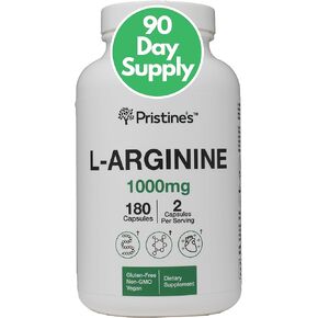 PRISTINE'S L Arginine 1000mg Nitric Oxide Blood Flow Supplement Capsules - 90 Day Supply - Pre Workout Amino Acid Sports Nutrional Energy & Endurance Supplement
