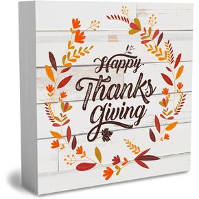 Rustic Thanksgiving Wooden Box Sign Pumpkin Fall Cute Sign Thankful Farmhouse Decorative Wood Box Sign Block Plaque for Wall Desk Home Bathroom Decoration 5 x 5 Inches