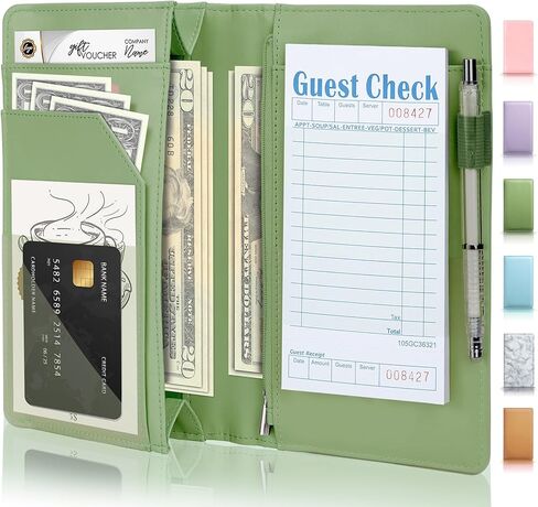 Forvencer Expandable Server Book with Magnetic Pocket, Large Leather Server Books for Waitress, High Volume Waiter Book, Sturdy Waitress Book with Money Pocket, Waitress Accessories Fit Apron, Pink in Saudi Arabia