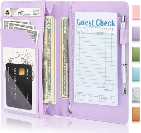 Forvencer Expandable Server Book with Magnetic Pocket, Large Leather Server Books for Waitress, High Volume Waiter Book, Sturdy Waitress Book with Money Pocket, Waitress Accessories Fit Apron, Pink in Saudi Arabia