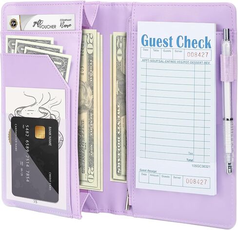 Forvencer Expandable Server Book with Magnetic Pocket, Large Leather Server Books for Waitress, High Volume Waiter Book, Sturdy Waitress Book with Money Pocket, Waitress Accessories Fit Apron, Pink in Saudi Arabia